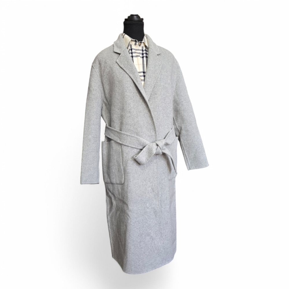 Gray Women's Belted Handmade Wool Coat